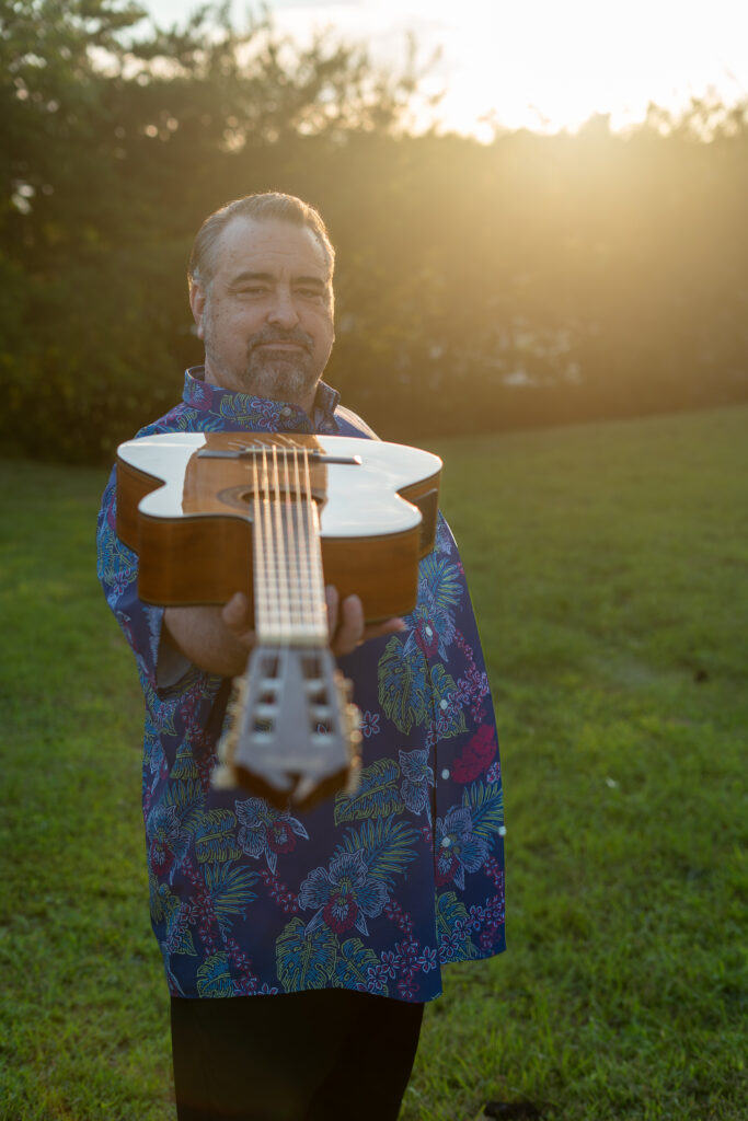N.C. Classical Guitarist David Michael Cray sunset with guitar photo