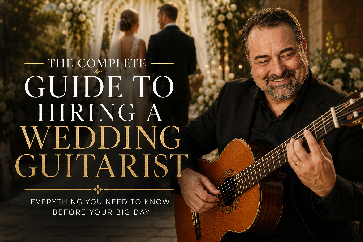 Wedding guitarist performing live during an elegant wedding ceremony